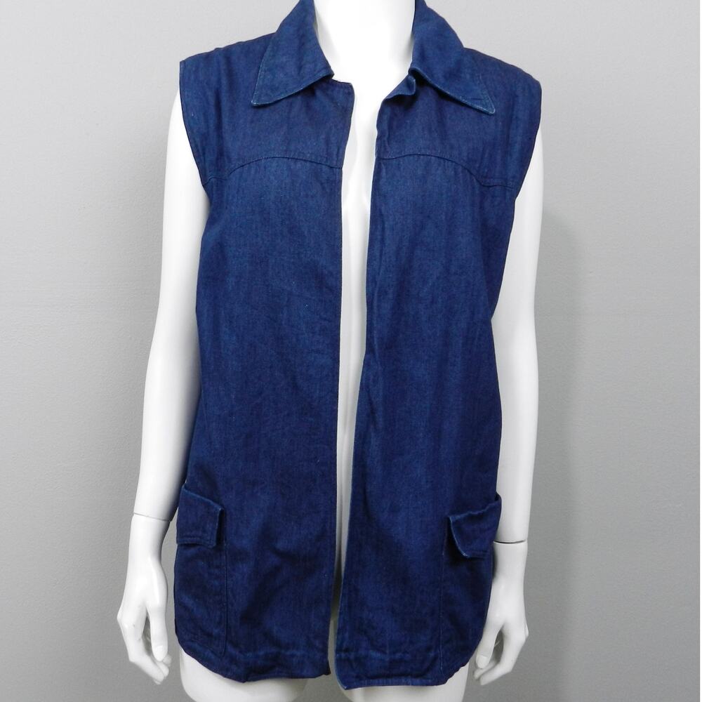Vintage Handmade Denim Vest Jacket Est Size M L Blue Chambray Western Minimalist